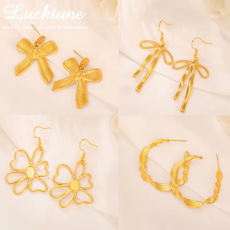 Lucktune New Gold Color Stud Stud pre ženy z nehrdzavejúcej ocele Elegantné kvetinové okrúhle náušnice y2k šperky s valentínskym dňom darček