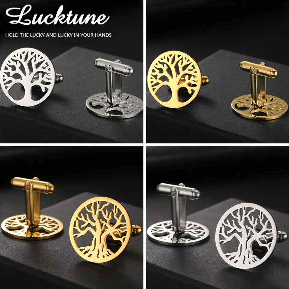 Lucktune Vintage 2 ks Tree of Life Cufflinks z nehrdzavejúcej ocele rukáv pre mužov pre mužov Formálne šperky príslušenstvo svadobné darčeky