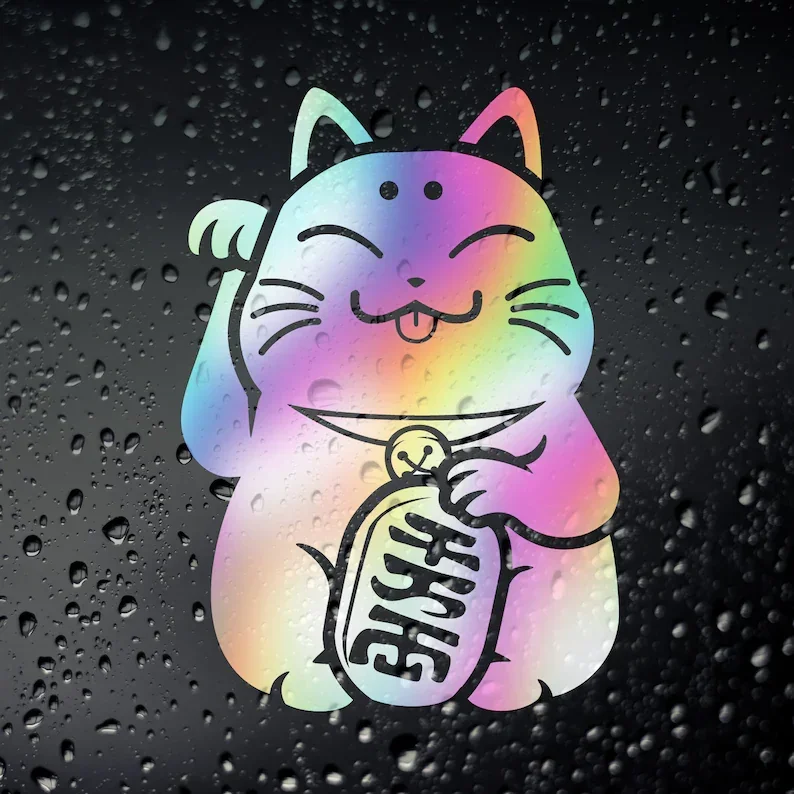 Lucky Cat Maneki Neko olejový úhľadný chróm JDM Sticker - Japonské auto drift Tengoku