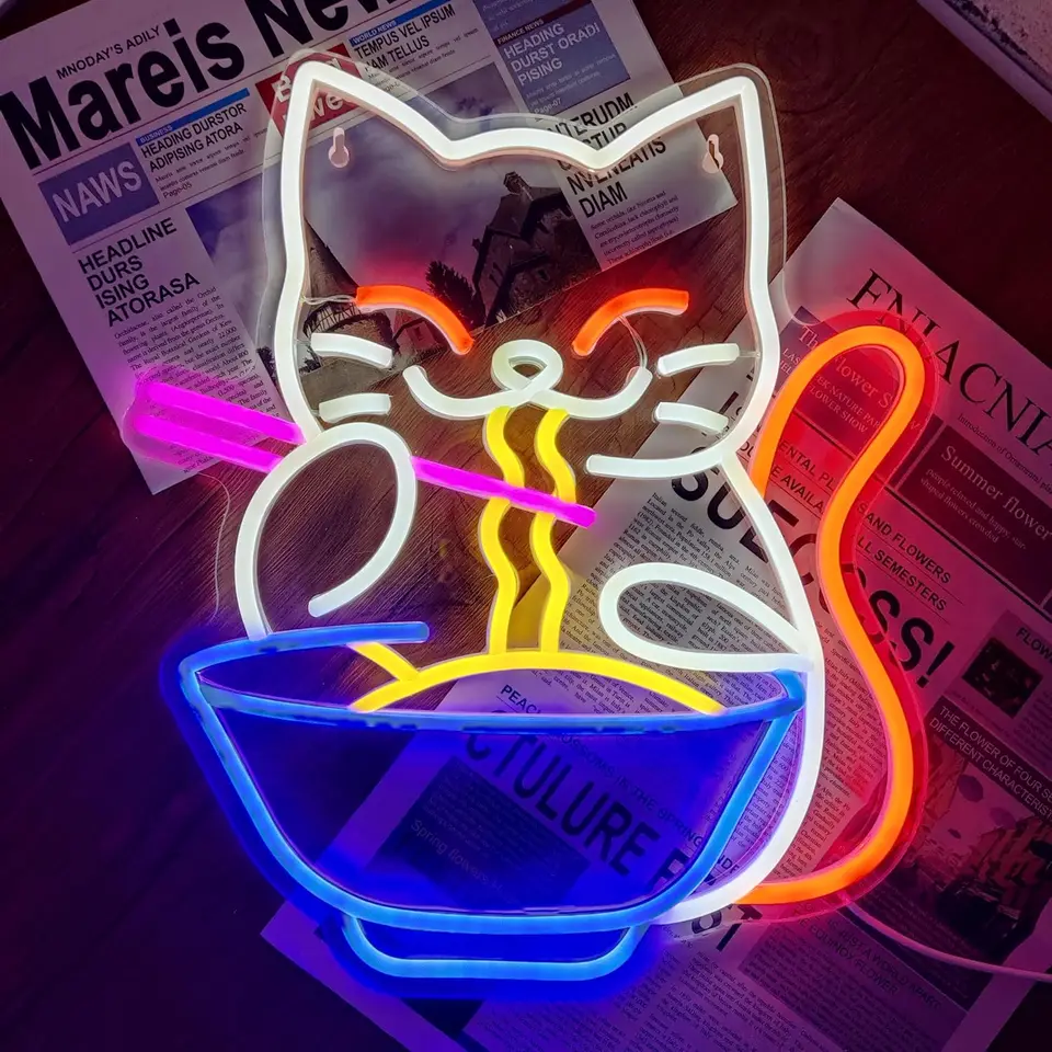 Lucky Cat Noodle Lneon Signs LED Neon Light Sign Sign Up Neónové značky Nástenné dekorácie pre domáci bar Obývacia izba obchod Club Bistro