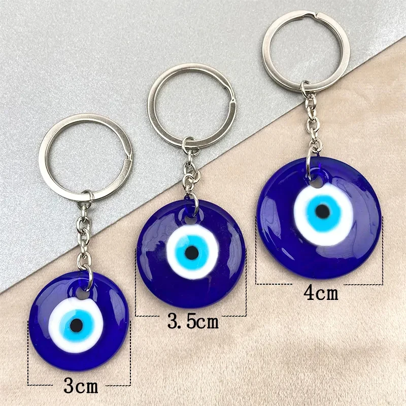 Lucky Evok Eye Keychain 3 3,5 4 cm kúzlo Round Big Blue Glass Dámske prsteňové doplnky
