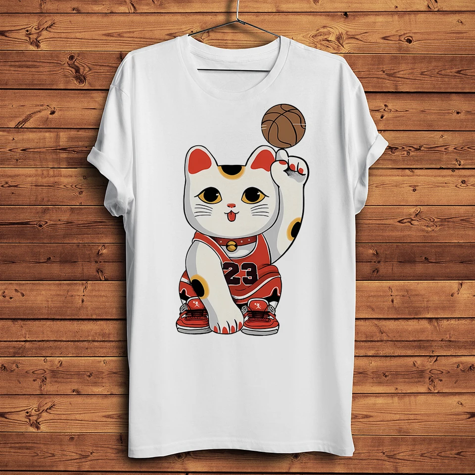 Lucky Neko Maneki mačka basketbal Fortune meow vtipné tričko muži Homme s krátkym rukávom tričko