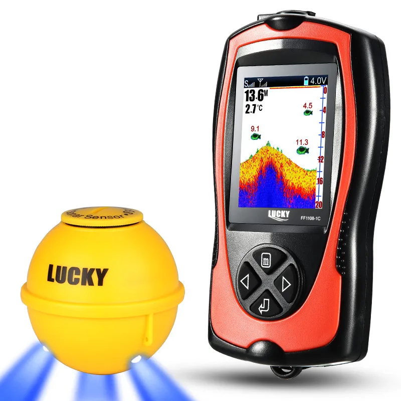 Lucky Sonar Fish Finder FF1108-1CWLA Nabíjateľný bezdrôtový senzor 45m hĺbka vody Echo Sounder Fishing Finder Finder rýb