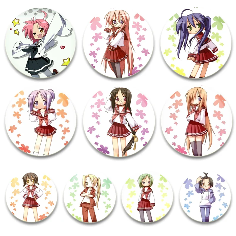 Lucky Star Anime Brošes Izumi konata hiiragi kagami takara miyuki hiiragi tsukasa roztomilý karikatúra odznak okrúhle DIY kreatívne špendlíky