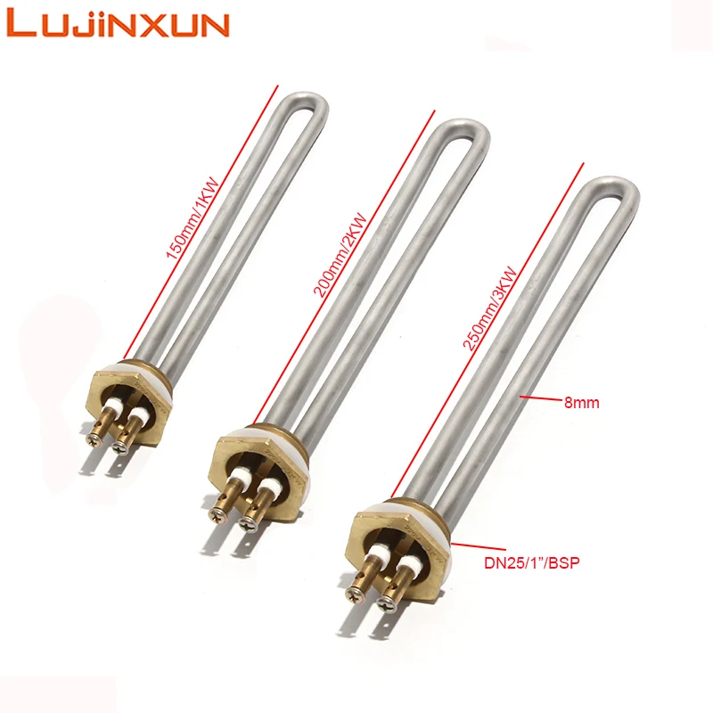 LUJINXUN AC220V/110V/380V DN25/1INCH Sauna Parná vykurovacia trubica z nehrdzavejúcej ocele Vysoko teplota elektrického ohrievača 1/2/3 kW