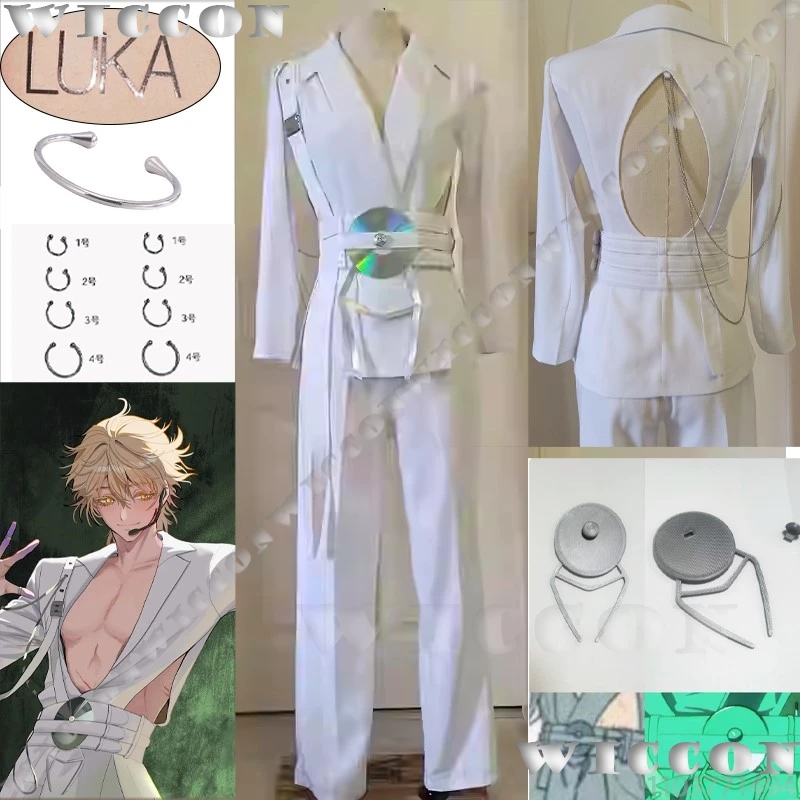 Luka Anime Alien Stage R7 Blink Gone Cosplay kostým biely oblek Idol Set Tattoo Sticker Men Holloween Roleplay Prispôsobený