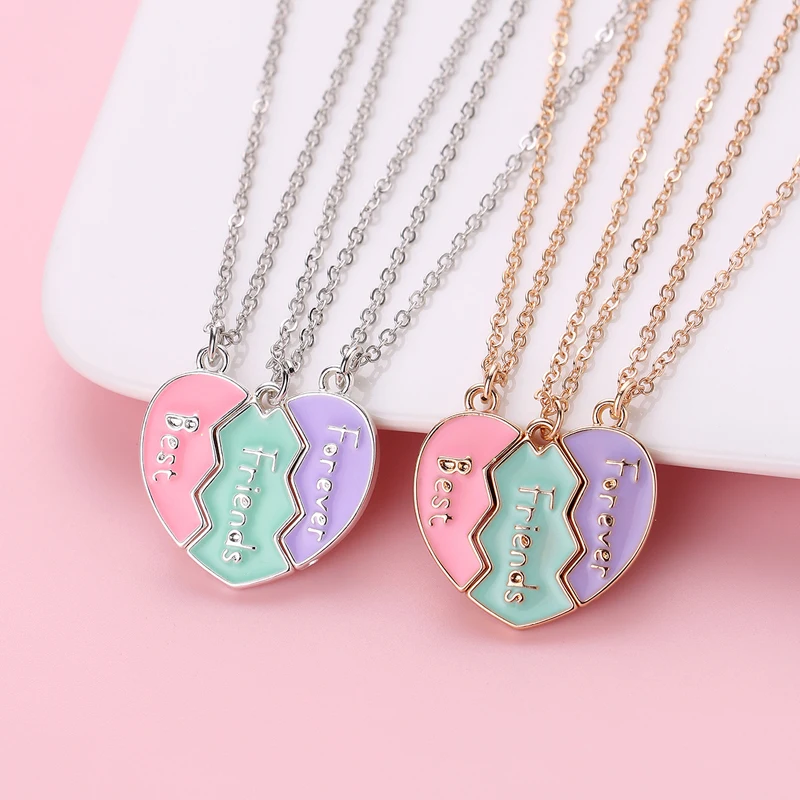 Luluo & baby 3pcs/set roztomilé 3-farebné srdce zlomené šitie magnetický najlepší priateľ náhrdelník