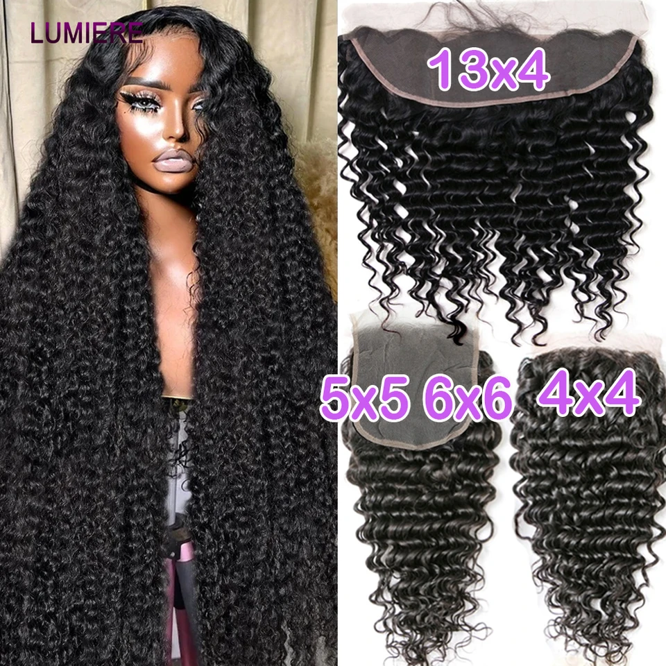 Lumiere Deep Curly Wave 13x6 HD Lace Lace čelné kožu s taveninou 4x4/5x5/6x6/7x7 Skutočný HD LACE Uzatvorenie ľudských vlasov neviditeľné HD frontals HD
