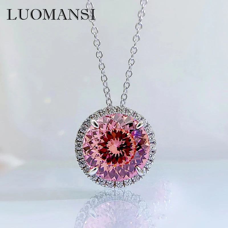 Luomansi 5 Carat 11mm šumivý ružový diamantový náhrdelník S925
