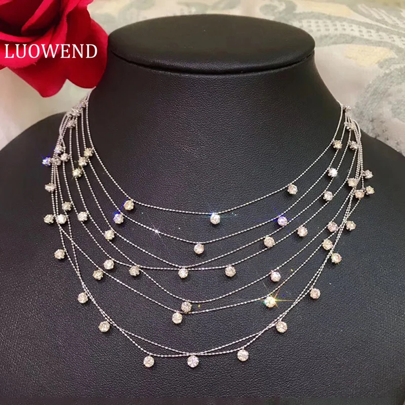 Luowend 18k biely alebo žltý zlatý náhrdelník Romantický lesklý dizajn 1.0carat Skutočný prírodný diamantový náhrdelník pre ženy svadobná hostina