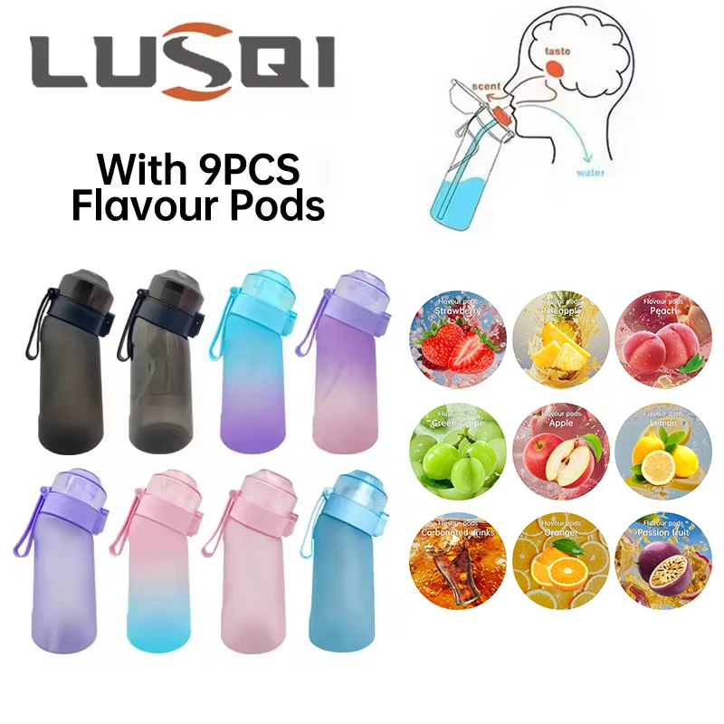 LUSQI 1PC 500 ml fľaše s vodou s 9 príchuťami priehľadných s slamou vhodnou pre rodinnú vonkajšiu kondíciu