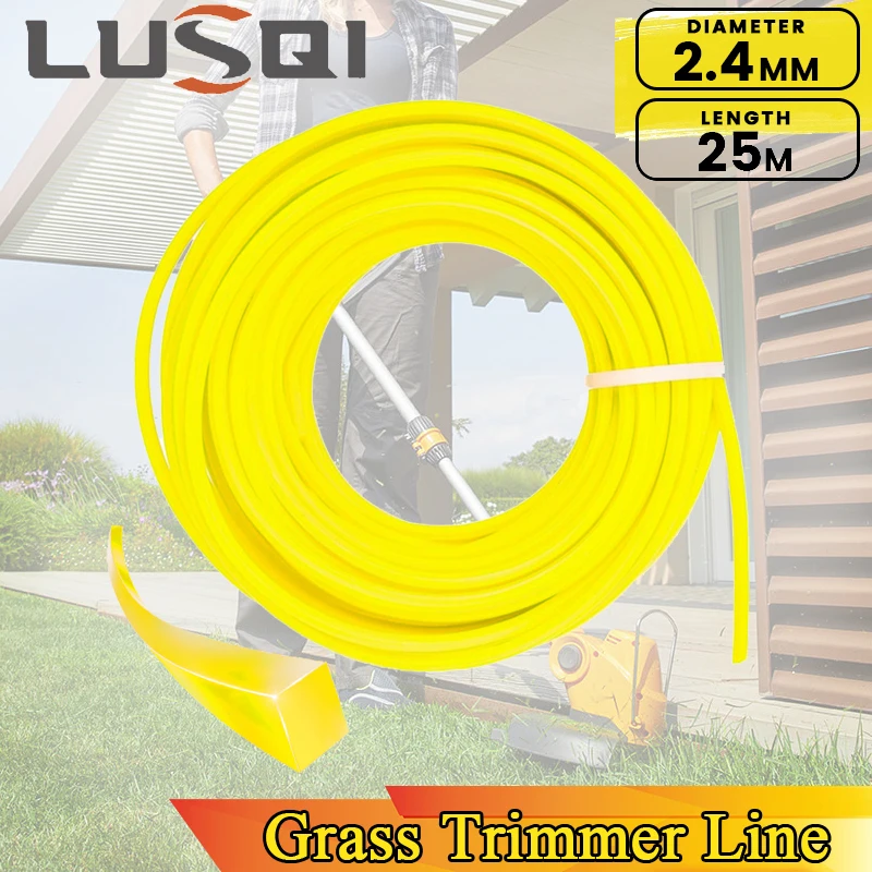 LUSQI 25M*2,4 mm trávna čiara štvorcová štvorcová nylonová kosa