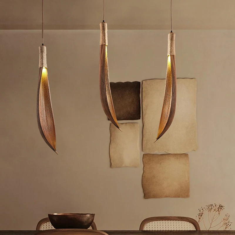 Luster pre obývaciu izbu japonský wabi-sabi art retro homestay prírodný list LED svetlo reštaurácia Osobnosť Obchod s oblečením