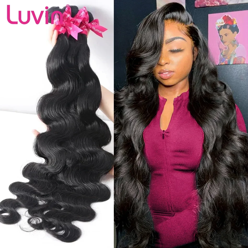 Luvin Body Wave 26 28 30 palcov 2 zväzky Brazílske 100% ľudské vlasy zvlnené väzby Prírodné dvojité predlžovanie vlasov pre ženy