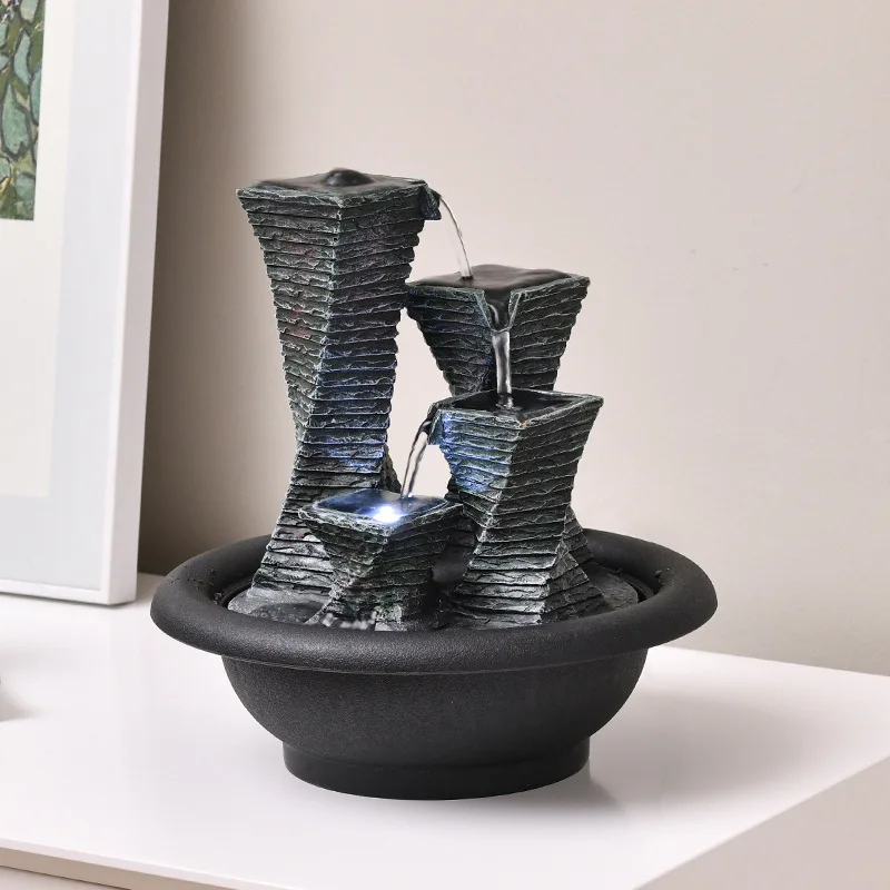Luvky Feng Shui Decor Tabletop Fountain Fontain s LED svetlami Vnútorný vodopád - upokojujúca a relaxačná voda zvuk