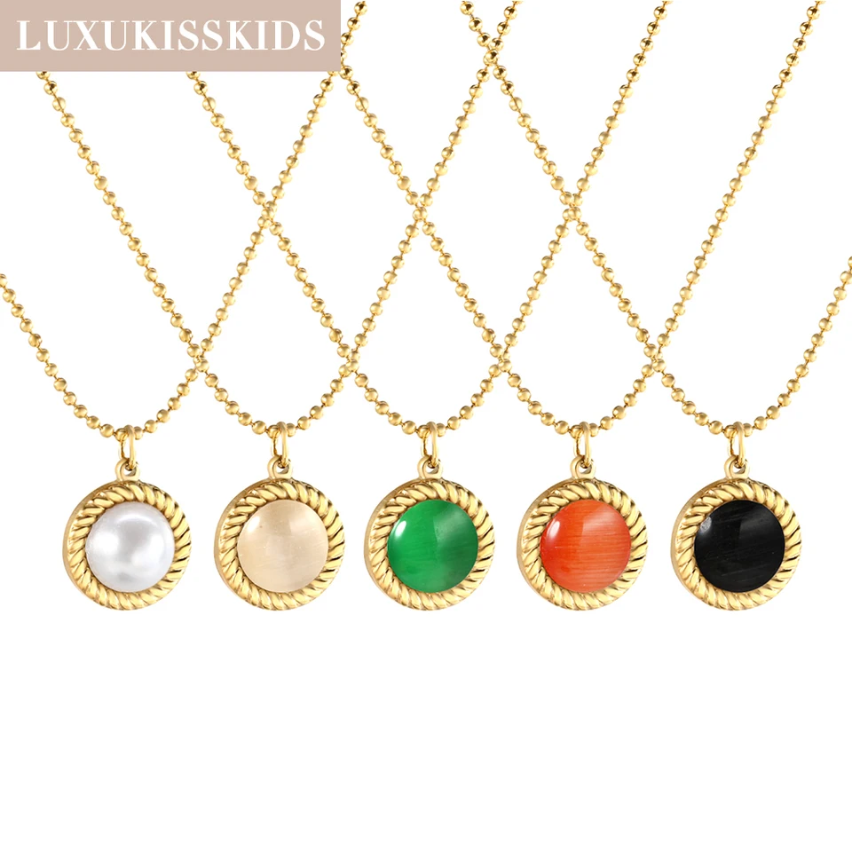 Luxukisskids klasický elegantný okrúhly mačkový oči kameň/falošný perla prívesok Náhrdelník Žena módna nehrdzavejúca oceľ 18k zlatý klenot
