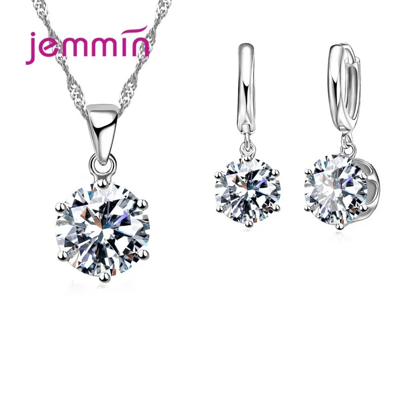 Luxus 925 Sterling Silver Fashion Crystal Crystal Svadobné zásnubné šperky pre ženy