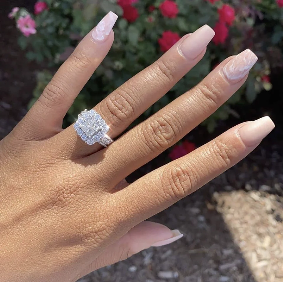Luxus 925 Sterling Silver Pave 4ks princezná sona diamantové svadobné prstene pre ženy simulované platinové šperky darček darček