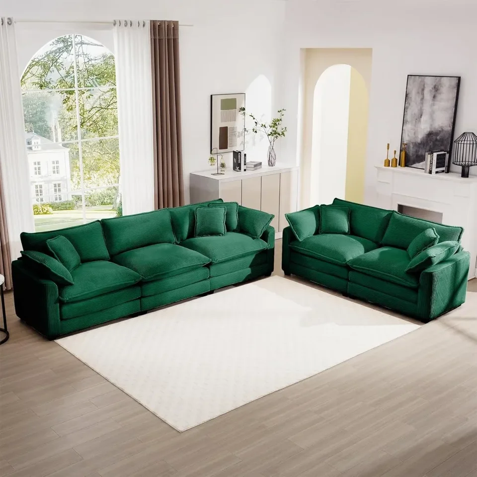 Luxusná 2-dielna pohovka, 3-miestna a hovädzia gaučová sada, moderné Corduroy Comfy Cloud Coupes Set pre kanceláriu obývacej izby s