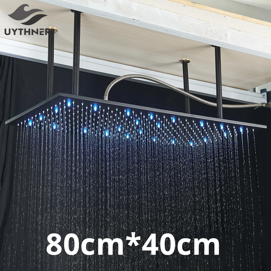 Luxusná 80 cm dažďová sprcha Chrome Chrome Big Top LED sprchova hlava s stropom paže namontované kúpeľňové doplnky