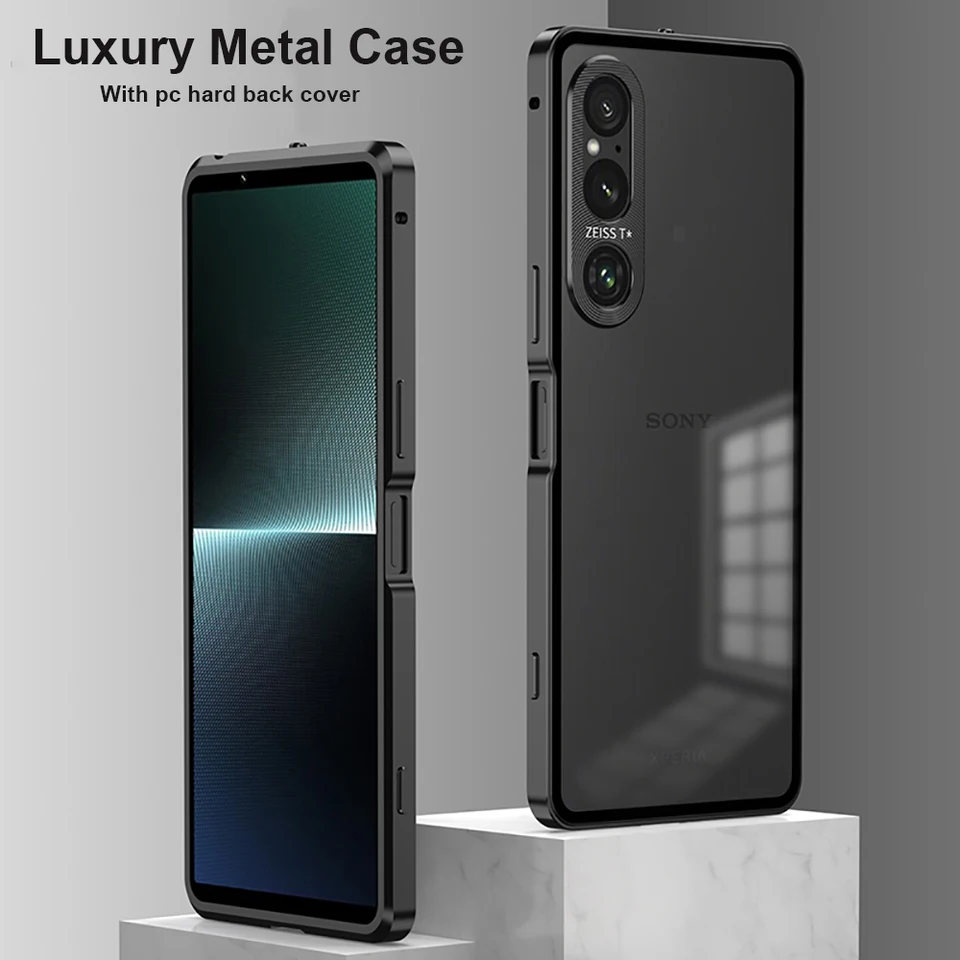 Luxusná kovová nárazníčka Spony spony pre spoločnosť Sony Xperia 1 V kryt telefónu Shock odolný voči hliníkovej zliatine rámu matný tvrdý PC Skin Funda