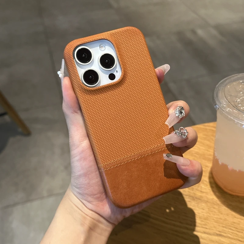 Luxusná tkanina Splice Soft Soft Pase pre iPhone 16 15 14 13 12 Pro Max Plus Štýlové obchodné lambskinové nárazové zadné kryt
