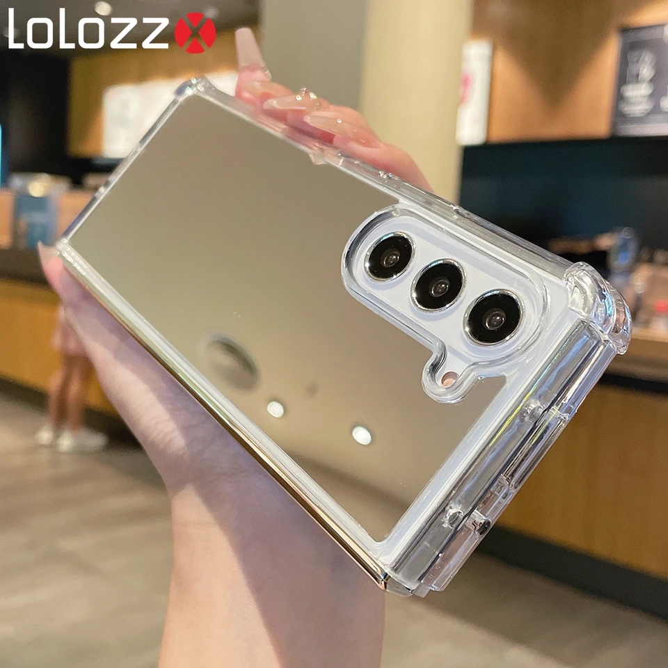 Luxusné 2in1 make -up zrkadlové puzdro pre telefón Samsung Z Fold 3 zfold 4 -Pybin 5 Tvrdý akrylový nárazový odolný kryt pre Z Fold5 Zold4 3