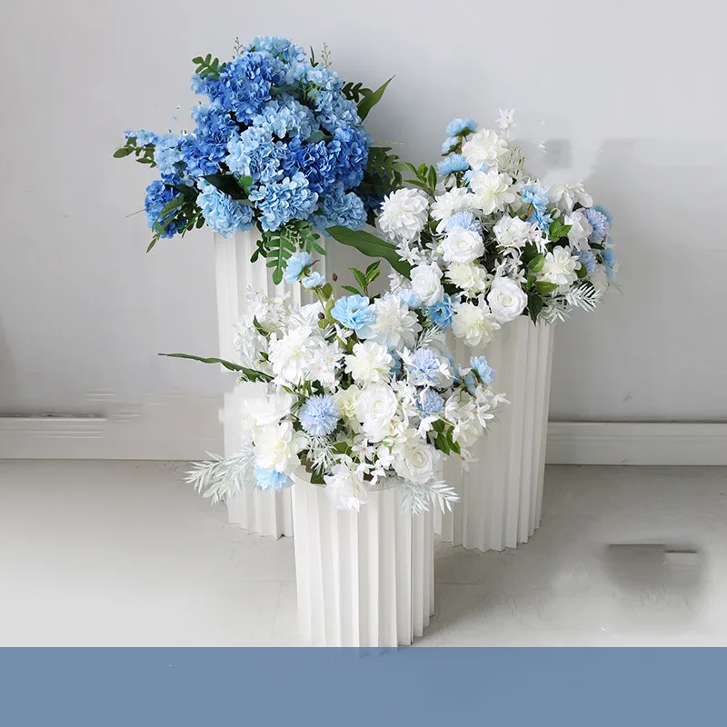 Luxusné 40/50/60 cm modré kvetinové gule Rose Dandelion Baby Breath Flower Arandement Svadobný stolík stredobodom rekvizít