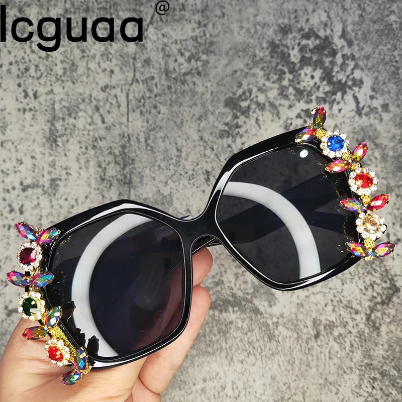 Luxusné diamantové slnečné okuliare Ženy Luxusné nadmerne nadmerné štvorcové kamienky Slnečné okuliare Bomba Crystal Gafas Shades
