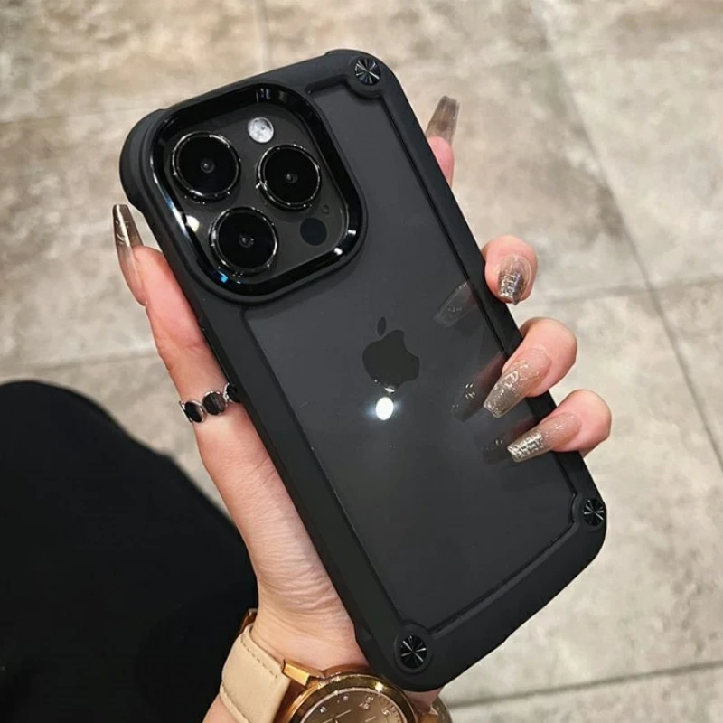 Luxusné drsné nárazové puzdro pre iPhone 16 15 14 13 12 11 Pro Max 16Plus Silikónový nárazník Transparentný tvrdý zadný kryt