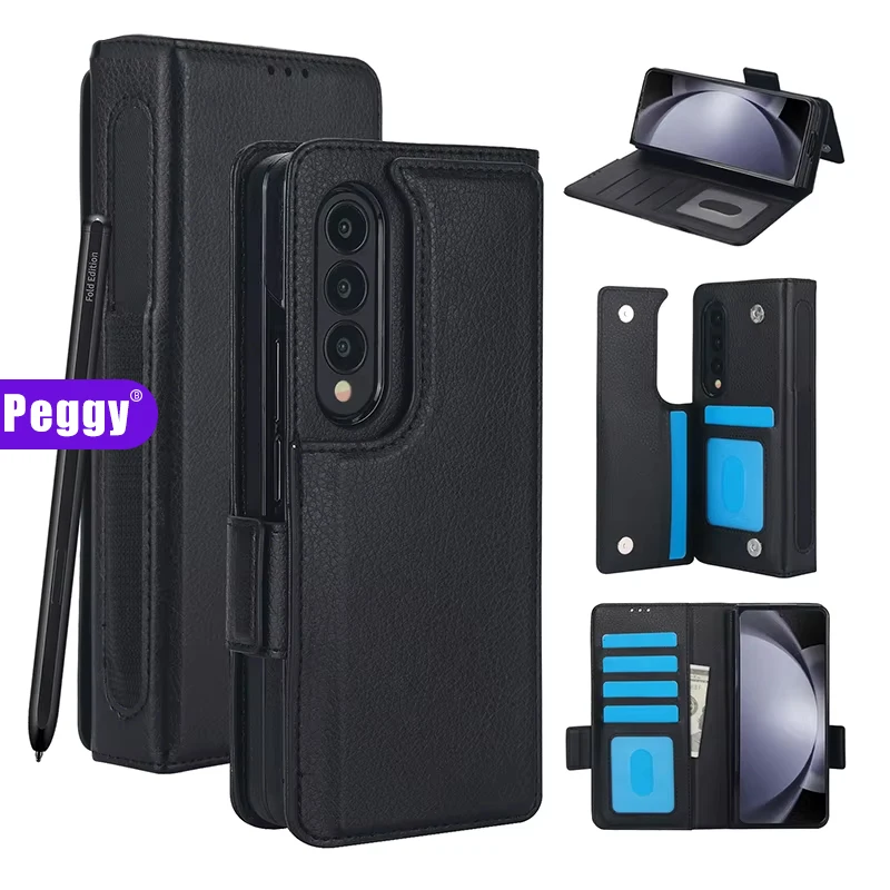 Luxusné flip kožené kryty pre Galaxy Z Fold 5 4 3 Pre Samsung Z Fold Puzdro Pase Multifunkčné držiak na kartu Puzdro pre telefón