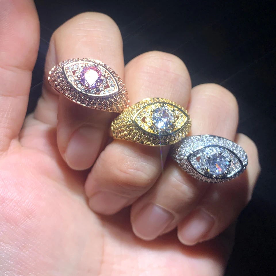 Luxusné geometrické mikro dlaždice bling 5a kubické zirkónia cz turecké šťastie krásne zlé očné zásnubné kapela 3 farby krúžky