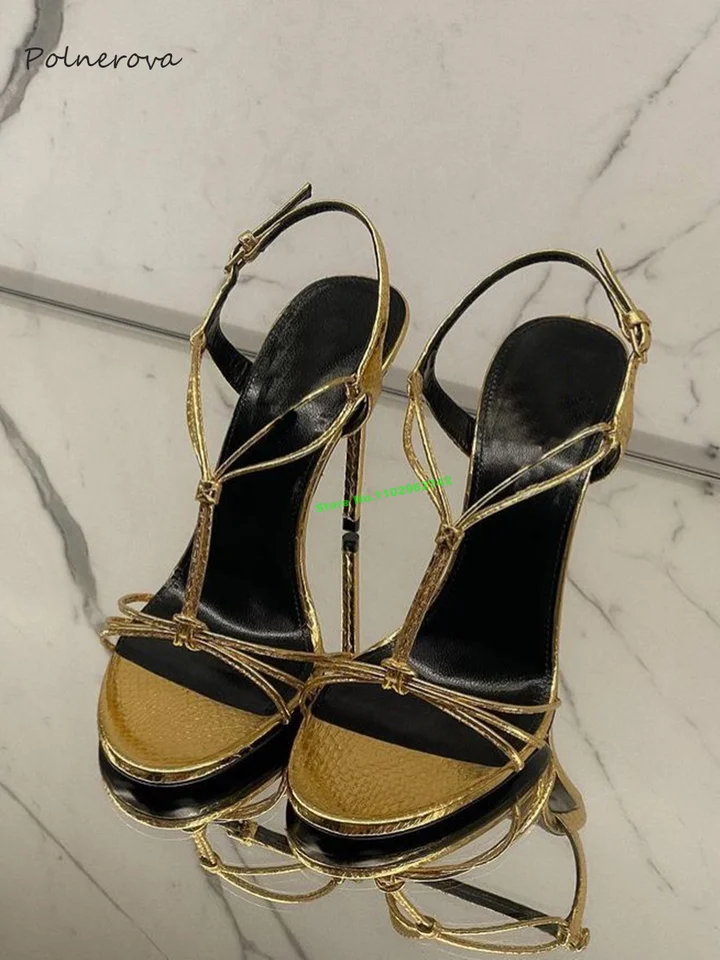 Luxusné hadí pokožka Stiletto päta sandále krížový remienok na členkový remienok Moderné sandále Banketové topánky pre ženy 2023 leto najnovšie sexy