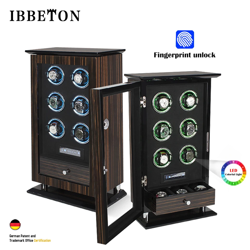Luxusné hodinky Winder Box odtlačok prsty odomknutie Mechanické hodinky bezpečné krabičky