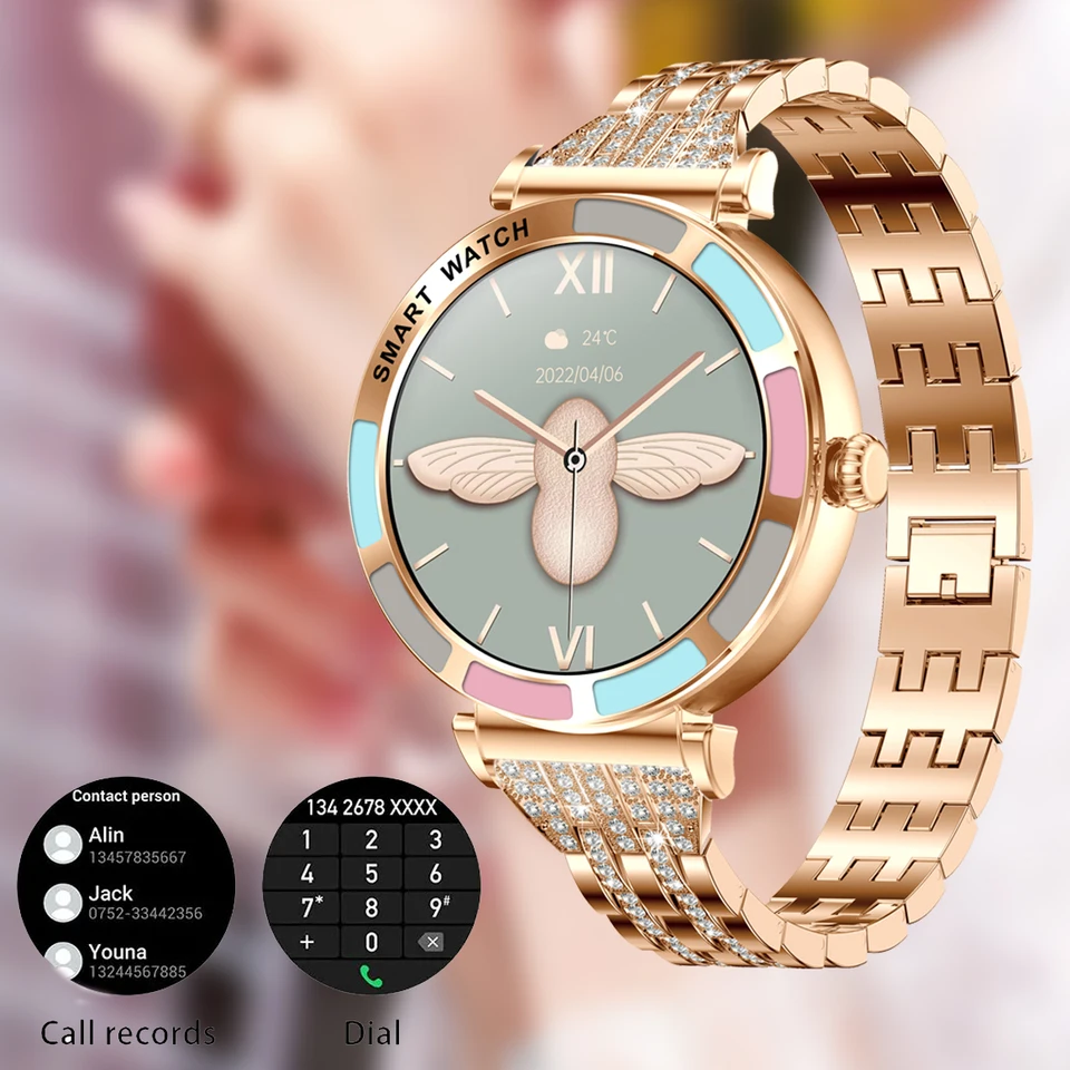 Luxusné inteligentné hodinky Dámy pre Android iOS HD Screen Bluetooth Call Wall Monitoring Fitness Tracker Women Diamond Smartwatch