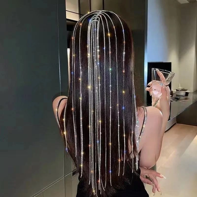 Luxusné kamienky Hairbands for Women dlhé strapce viacvrstvové žiariace kórejské krištáľové čelenky svadobné vlasové pásmo doplnky