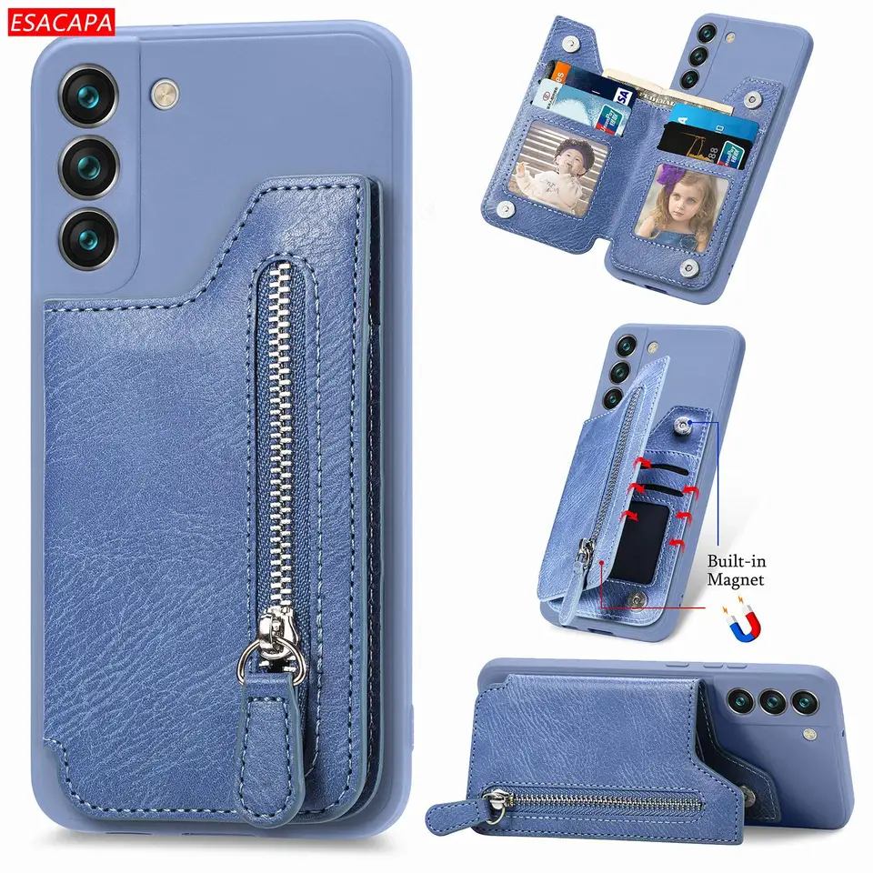 Luxusné karty peňaženky na zips solt kožné puzdro pre Samsung Galaxy S22 Ultra S21 S20 Fe A73 A53 A52 A23 A33 A32 A32 Kryt držiteľa kariet