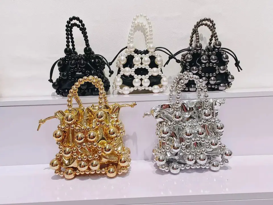 Luxusné korálky korálky ručne vyrábané dámska kabelka reťazec Lpocket Buck Buck Fashion Evening Bag Svadobná spojka kabelka ramenná taška