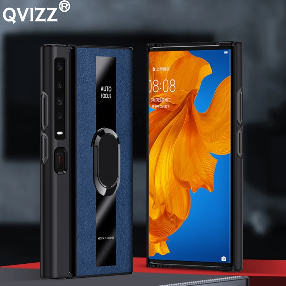 Luxusné kožené puzdro pre Huawei Mate XS TAH-N29M Plexisklas Magnetický prsteň držiak na držiak nárazu odolného tvrdého telefónu pre HuaweMatexs