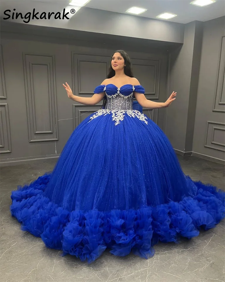 Luxusné kráľovské modré šaty Prom Mermaid 2024 Bow Sweetheart korálkové kryštály svadobné šaty Vestidos de 15 Años prispôsobené