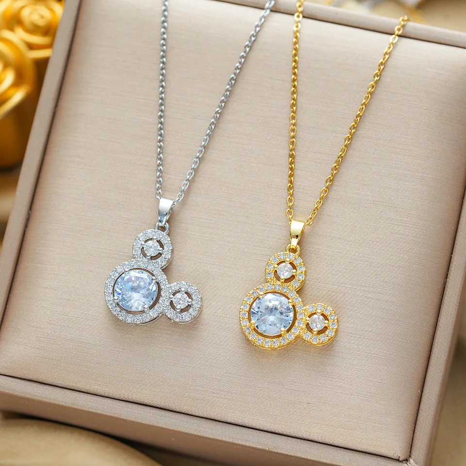Luxusné lesklé zirkón Mickey Mouse Pendant Náhrdelníky pre ženy módne karikatúry Roztomilé doplnky Darčeky šperky