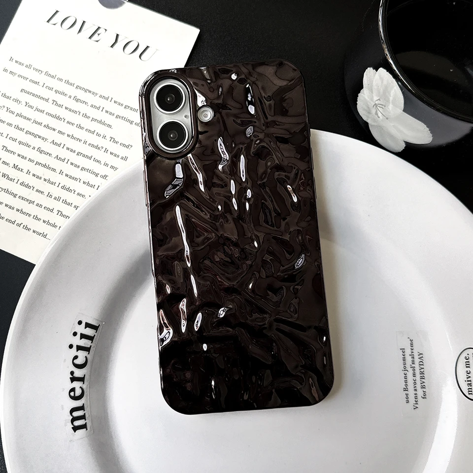 Luxusné lesklé čierne plechové papierové puzdro pre telefón pre iPhone 16 15 14 13 12 11 pro xs max xr x šok odolný voči mäkkému silikónovému krytu