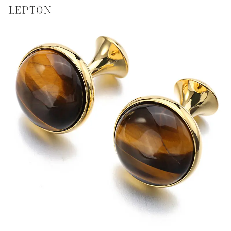 Luxusné luxusné kamenné manžetové gombíky pre pánske gombíky pre pánske gombíky Zlatá farba lapkovanej vysokokvalitnej značky Round Stone Cuff Links Najlepší darček