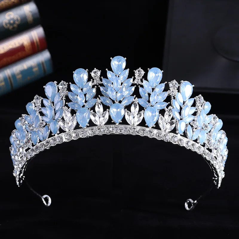 Luxusné modré opálové kryštály kvety voda kvapka Kúzy korunky Ženy Čelenky svadobné hostiny Elegantné sprievodné príslušenstvo Kaderné príslušenstvo