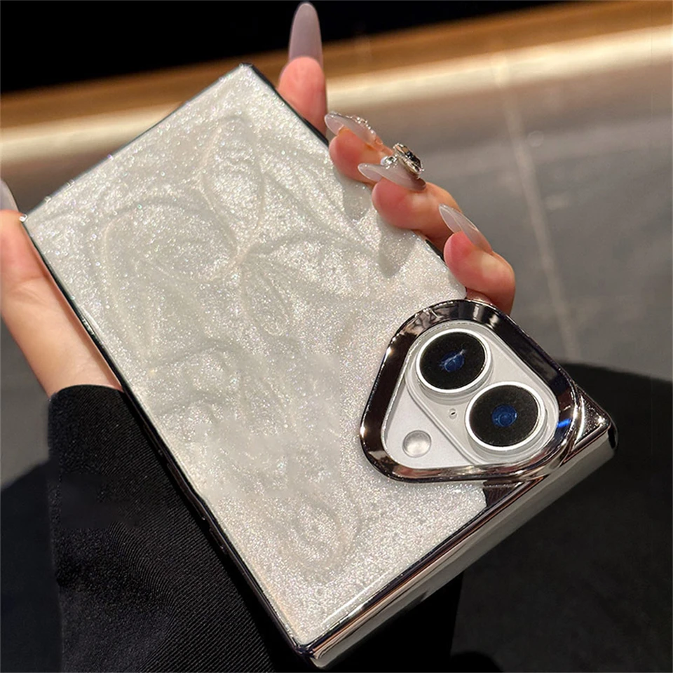 Luxusné módne pokovovanie štvorcového epoxidového telefónu pre iPhone 13 14 15 16 Pro Max 12 Pro 11 Nárazový mäkký obal