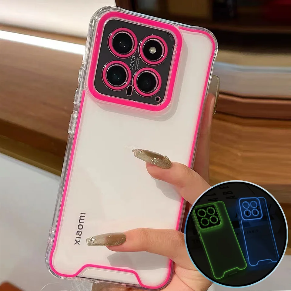 Luxusné nočné svetlo svetelné svetlo Transparentné mäkké elegantné puzdro pre Xiaomi Mi 14 14Pro 13 Pro Shock -odolný nárazník Silikónový zadný kryt