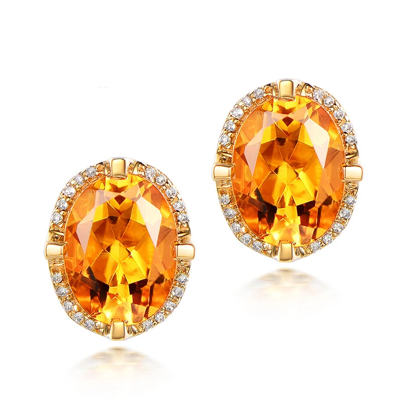 Luxusné náušnice 925 Strieborné šperky oválny tvar citrine zirkón Gemstone zlatý farebný náušnice pre ženy sľub svadobnej hostiny