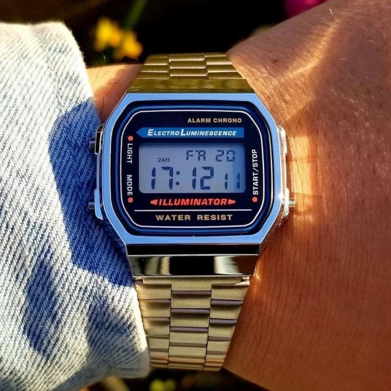 Luxusné oceľové pásové hodinky Retro digitálna nehrdzavejúca oceľ Športové hodinky Sports Watches Waterproof Men Dámske elektronické náramkové hodinky hodiny