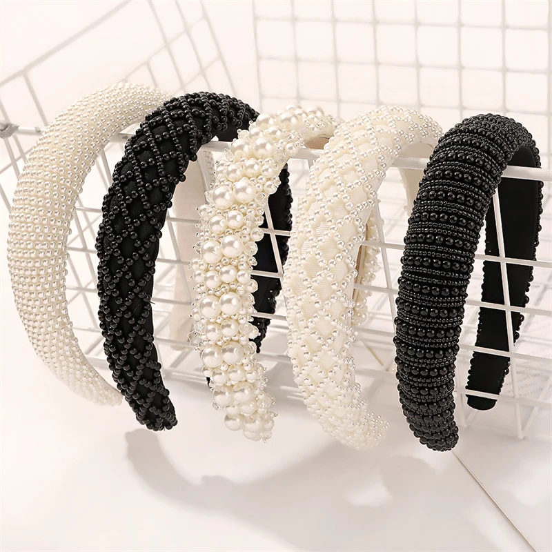 Luxusné perleske široké čelenky pre ženy dievčat pokrývok módne čelenky ženské vlasové pásy hlava obruč Hoop Hair Accessories