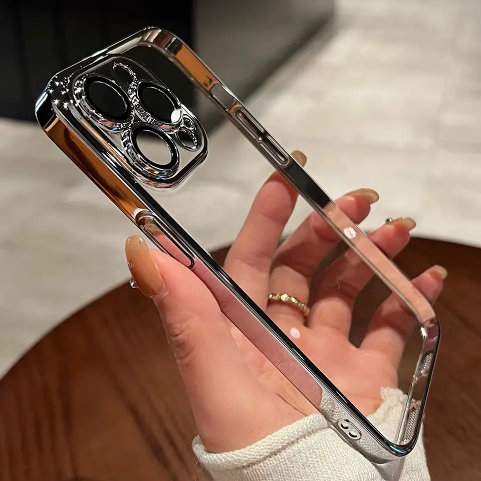 Luxusné pokovovanie priehľadného silikónového puzdra pre iPhone 15 14 plus 13 12 11 Pro Max